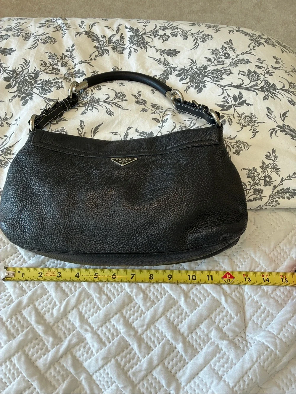 Prada Vitello Daino Black Pebble Leather Shoulder Bag